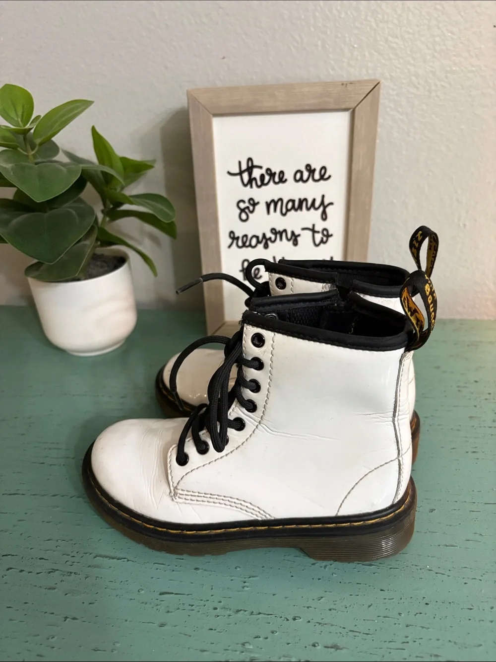 White Combat Boots with Black Laces - Classic Lace-Up Boots